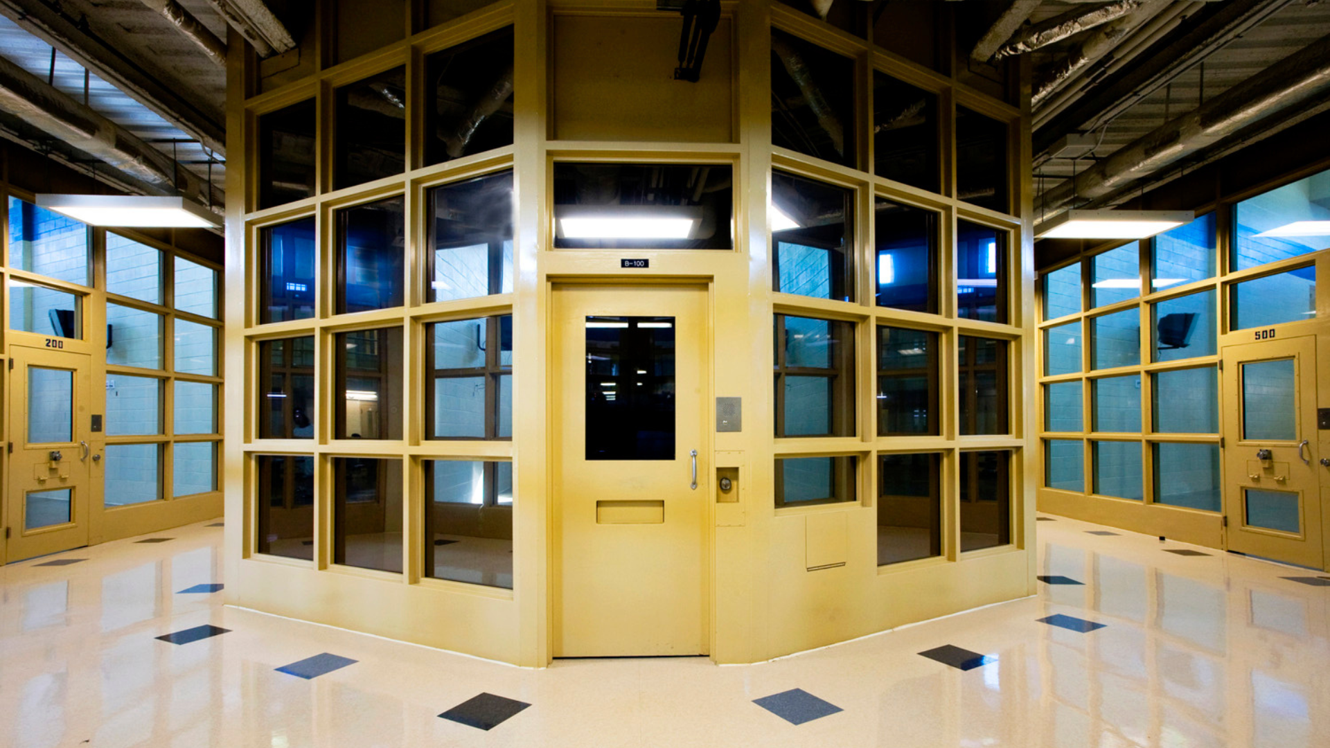 Control room with reinforced windows inside the Lee County Detention Center