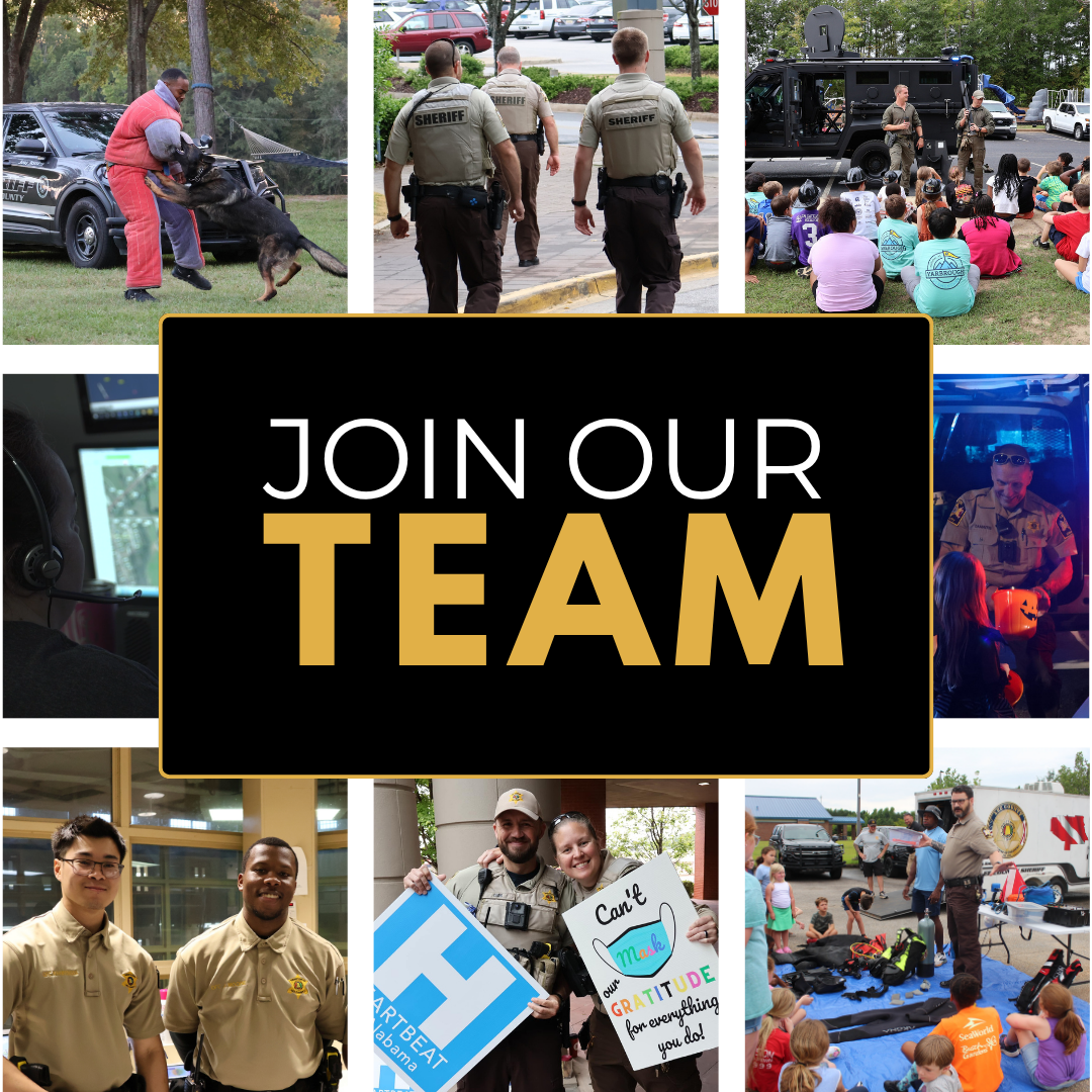 Join Our Team collage of deputies, dispatchers, and K9 teams at work